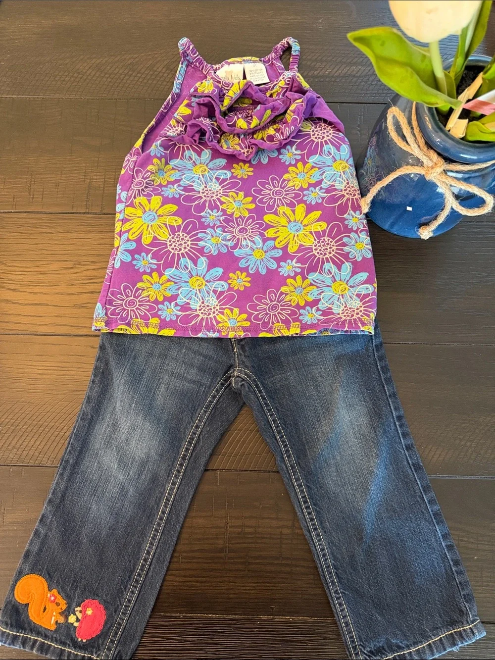 Gymboree Dark Blue Denim Jeans with Pink Accents and Orange Squirrel